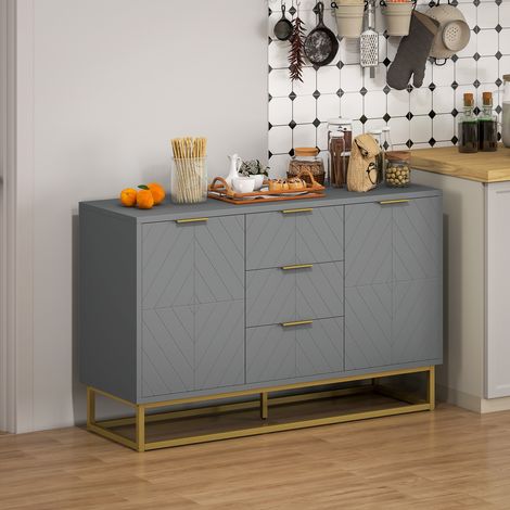 Aparador para Salón con 3 Cajones 2 Puertas y Estante Ajustable Mueble Auxiliar para Salón Antivuelco 120x40x76 cm Gris (1/5)