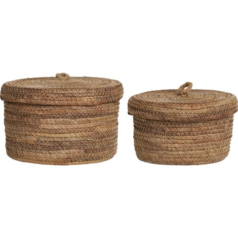 Ensemble de 2 paniers de rangement DESIO avec couvercle – Jute naturel (1/5)