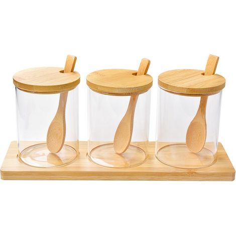 Lot de 3 Bocaux de Conservation en Verre Transparent pour Cuisine et Placard Ø 8 x 10 cm - PANGIVO