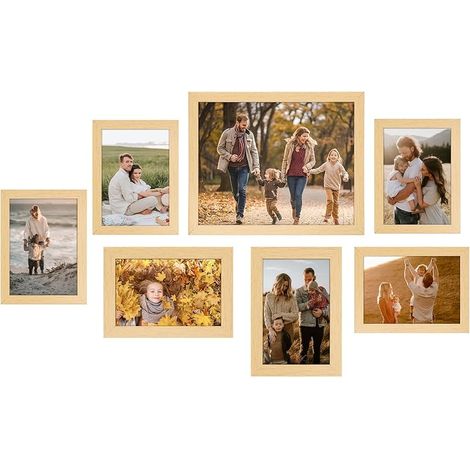7 Pièces Cadre Photo 3 Tailles, Plusieurs Méthodes de Placement, Décoration Murale Plexiglas Cadre pour Puzzle pour Photos, Affiches, Puzzles (Couleur Bois) (1/5)