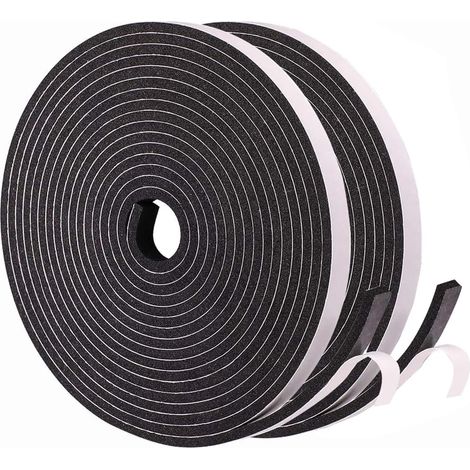 Bande d'étanchéité autocollante pour portes - Joint de fenêtre Joint en caoutchouc - Anti-collision - Insonorisé - Étanche et anti-poussière 9 x 3mm x 10M, Noir (1/5)