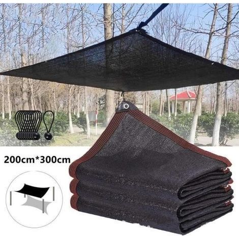 (Schwarzes) Sonnensegel – Handgefertigt – Rechteckig – 2 m x 3 m – Schwarz – UV-Schutz (1/4)