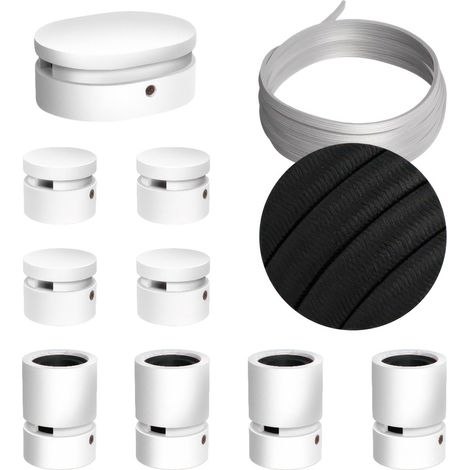 Sistema Filé Symmetric Kit - con cavo di 5 m per catenaria e 9 componenti in legno verniciato bianco per interni