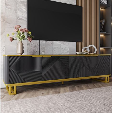 Mobile TV 160x37,5x48 cm in pannelli MDF nero, con vano contenitore per soggiorno moderno FloraGrace (1/5)