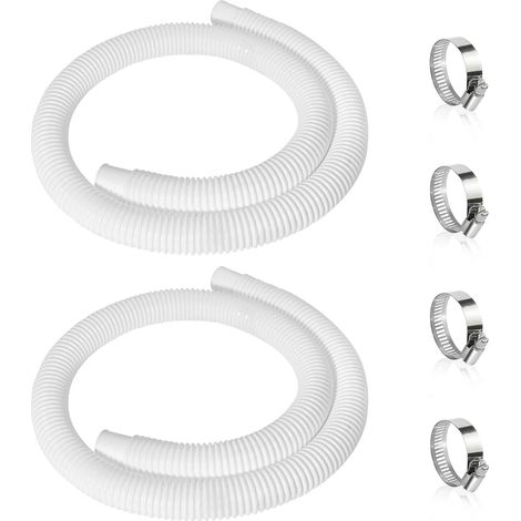 Lot de 2 tuyaux de piscine de 32 mm pour pompes de piscine, 150 cm, blancs, résistants aux UV et au chlore, tuyau flexible pour pompe de piscine, avec 4 clips de sécurité (1/5)