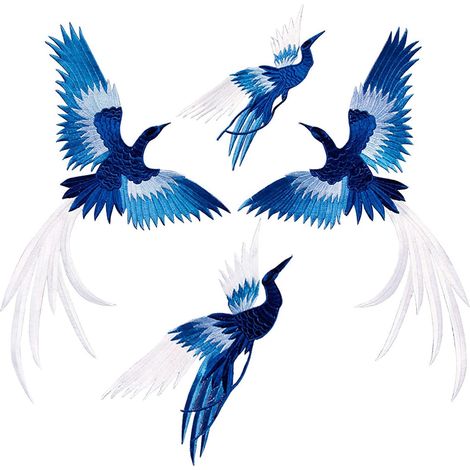 Set mit 4 aufbügelbaren Kleidungsaufklebern mit Phönix-Vogelkopf