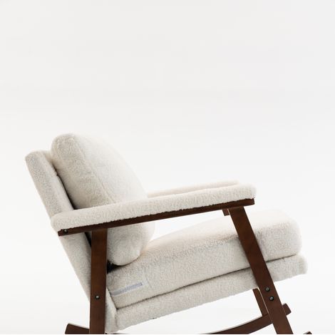 Sillón balancín moderno blanco de terciopelo con estructura de madera (1/5)