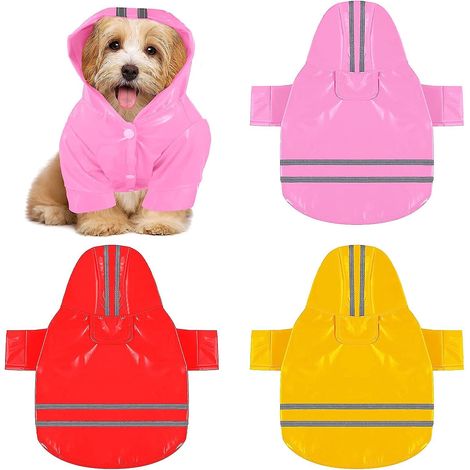 Imperméable à capuche pour chien avec bandes réfléchissantes, veste de pluie pour animaux de compagnie jaune, rouge et rose - Taille L (1/5)