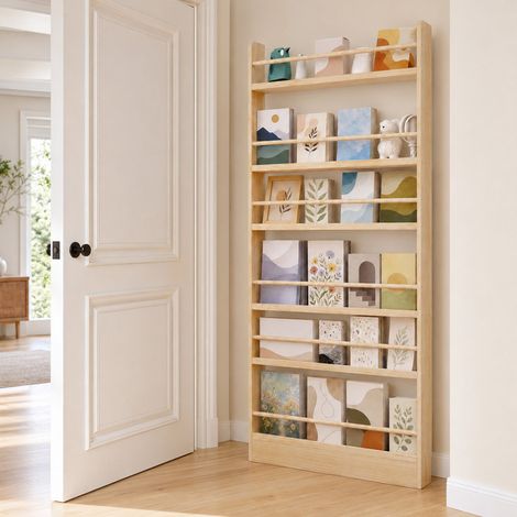 Étagère de rangement carrée en bois massif - Bibliothèque de salon à 6 niveaux - 80×10×174cm - Installation derrière la porte - Assemblage facile, grande capacité, gain de place (1/5)