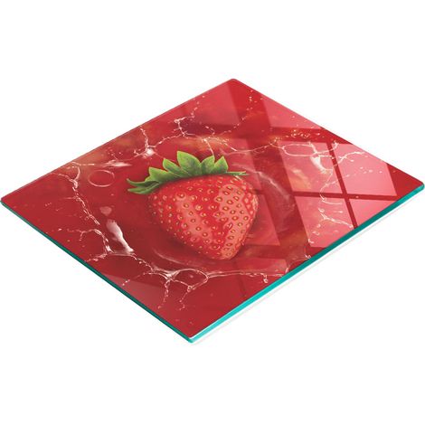 Tabla de cocina de vidrio templado con dise帽o decorativo de fresas, 60x52 cm. (1/5)