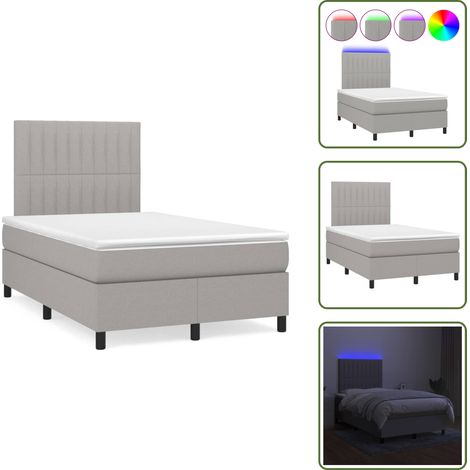 The Living Store Sommier à lattes de lit matelas LED gris clair 120x190 cm tissu - Sommier Tapissier - Lit Double - Matelas Led - Éclairage Led - Têted Lit Ajustable (1/5)