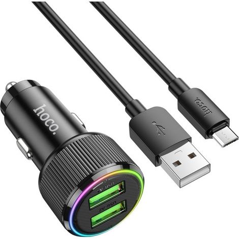 hoco NZ14 Guerrero 36W chargeur de voiture USB double port avec câble USB vers micro USB (noir) (1/5)