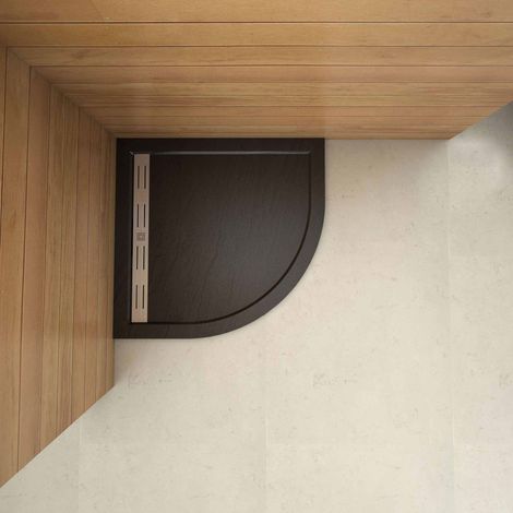 Piatto Doccia Semicircolare 80x80cm in Pietra Vulcanica e Resina Mista Finitura Pietra Nera Ruvida Ultraslim 3 cm (1/4)