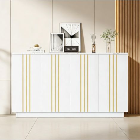 Aparador 4 puertas con almacenaje blanco y dorado OKMYHOME (1/5)