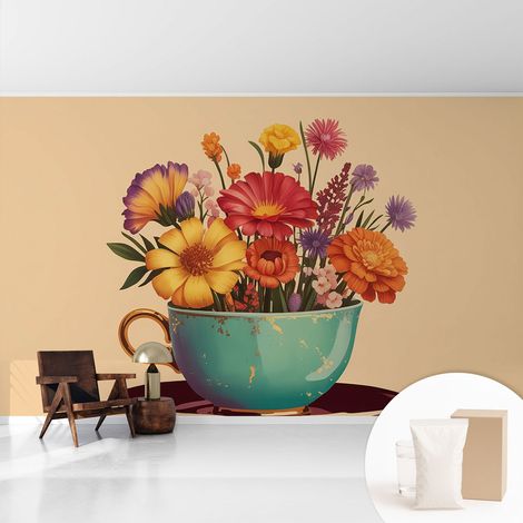 Tapete Vliestapete mit Kleber für Wohnzimmer Schlafzimmer Küche - Wanddekoration Farbenfroher Strauß 416x254 cm (1/5)