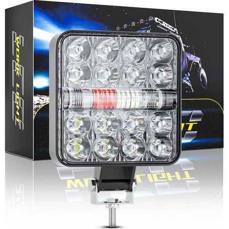 Phare LED de Travail 3 Pouces Carré 26LED 3030 10W, Blanc + Rouge Bleu Clignotant, Faisceau Concentré IP65 DC9-30V, Projecteur Auxiliaire pour 4x4 Voiture Camion Moto(4pcs) (1/5)