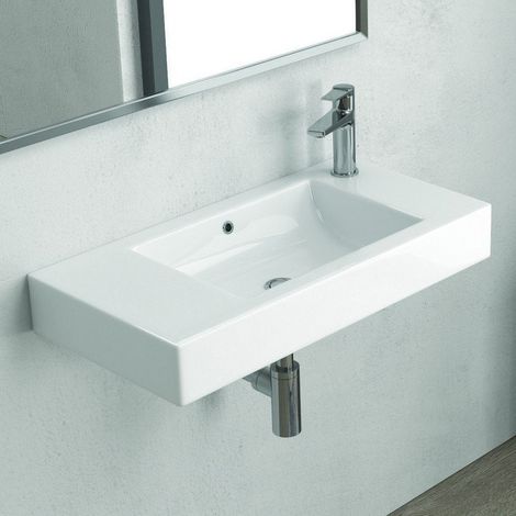 Lavabo sospeso 70 cm con foro miscelatore a destra Litos-MN70 kamalu
