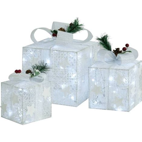 Boîtes cadeaux de Noël décoratives, lot de 3, convenant à une utilisation intérieure/extérieure. (1/5)