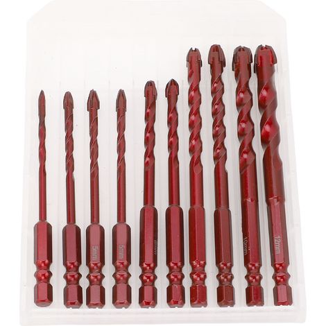 Paquete de 10 brocas de acero al cobalto de alto rendimiento para hormigón, de 3 a 12 mm (1/8 pulg. a 1/2 pulg.), para azulejos, vidrio, ladrillo, cerámica y madera. (1/5)