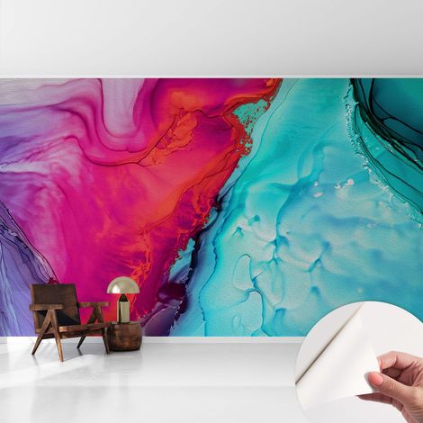 Selbsthaftend Tapete für Wohnzimmer Schlafzimmer Küche - Wanddekoration Farbenfrohe Welle 416x254 cm (1/5)