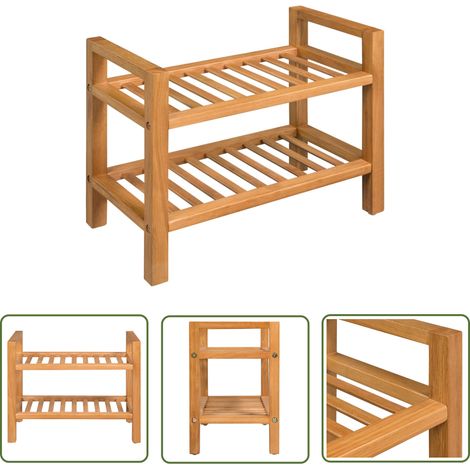 The Living Store Étagère à chaussures avec 2 étagères 50x27x40 cm Chêne massif - Étagère À Chaussures - Rangement Chaussures - Meuble Entrée - Rangement Intérieur - Étagère Bois (1/5)