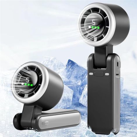 Ventilatore portatile - Ventilatore da collo - Mini ventilatore portatile - Ventilatore a mano/da collo - Pieghevole e ricaricabile tramite USB - Supporto per telefono - 5 velocità (1/5)
