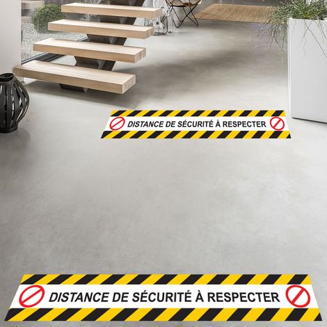 Stickers Sol Anti-dérapant avec Protection - SOL 6 BANDES COVID-19 DISTANCE DE SÉCURITÉ À RESPECTER - 1 sticker de 60cmx60cm-6bandesde10cmx60cm (1/5)