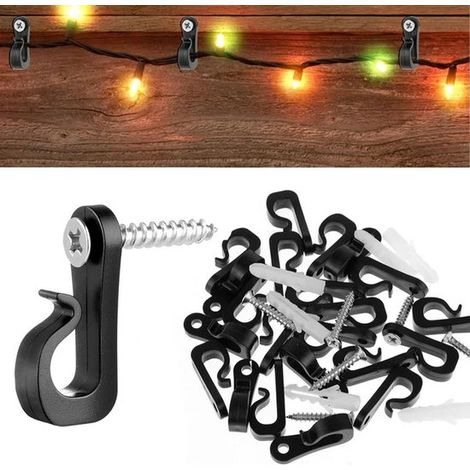 30 clips de iluminación con fijación de tornillo, Ganchos para luces, Clips para guirnaldas de luces, interiores, vallas y bordes de tejados (1/5)