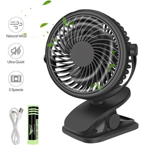 Leiser Mini-USB-Ventilator mit Clip, 3 Geschwindigkeitsstufen, 360°-Drehung, 3000-mAh-Akku, ideal für Büro, Zuhause und Reisen. (1/5)