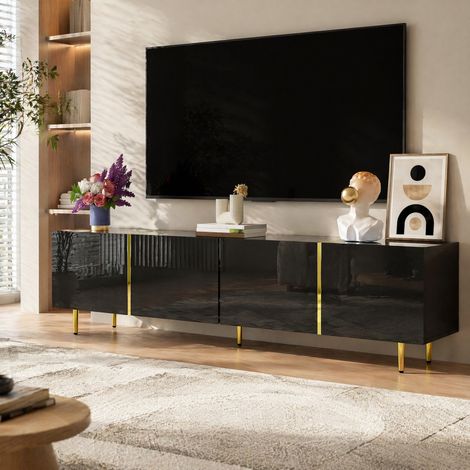 Mobile TV nero lucido 170 x 35 x 46 cm con 4 ante, cerniere Soft-Close, MDF DESVIAE (1/5)