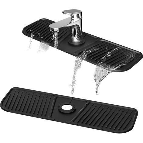 ZVD Tapis de robinet en silicone, poignée de robinet en silicone, protection contre les éclaboussures, tapis de séchage pour comptoir de cuisine et de salle de bain, tapis de drainage de robinet-Noir (1/5)