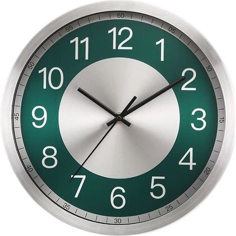 Horloge murale - Horloge - Horloge murale moderne silencieuse - Horloge à piles de 30,5 cm (12 pouces) avec grands chiffres - Pour salon, cuisine et bureau - Verte (1/4)