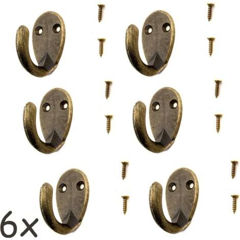 royaluxe-Lot de 6 crochets antiques pour porte-manteau, porte-serviettes – laiton bronze vintage, style rétro, fixation murale (1/5)