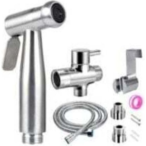 Douchette Wc Kit Complet - Kit Douchette Wc avec Vanne 3 Voies (1/2"-3/8") I Tailles Standards France (Argent) (1/4)