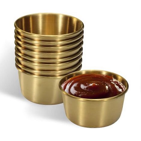 Set mit 6 wiederverwendbaren 60-ml-Edelstahl-Ramekins (gold), Mini-Saucenschalen, wiederverwendbaren Gewürzbehältern (gold) (1/5)