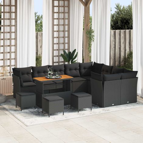 vidaXL Garten-Sofa-Set mit Kissen mit Speicher 13 pcs Schwarz (1/5)