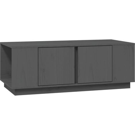 Tavolino da caffè con 4 scomparti e 2 ante, design moderno, 110 x 50 x 40 cm, legno massello di pino grigio DEC039165