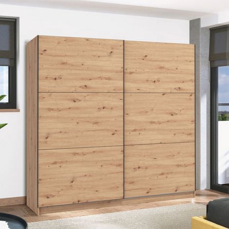 Großer Kleiderschrank Piateda: Schlafzimmer, 8 Regale, Kleiderstange, 2 Türen, 217x210 cm, Braun Eiche Knoten (1/5)