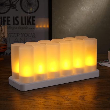 Bougies rechargeables 12 bougies chauffe-plat LED sans flamme vacillantes, comme de vraies bougies, pour fêtes, événements, mariages, bars, familles, dîners en plein air (1/5)