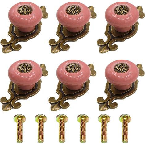 (6, Rose) Boutons de Portes pour Placards Vintage, Boutons de Meuble Ceramique, Poignée de Porte en Céramique Vintage, Poignée de Meubles en Céramique pour Tiroir, Armoire, Placards, Commode