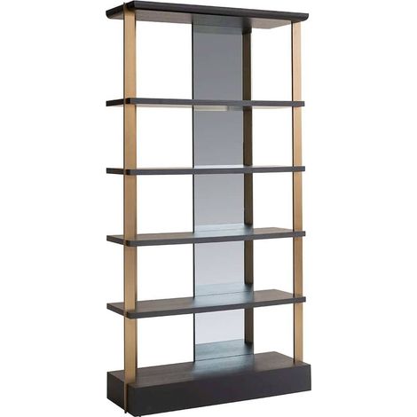 vitrine élégante avec miroir finition charbon et détails dorés - charbon bois foncé et doré (1/5)
