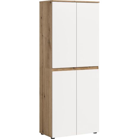 Scarpa Kleiderschrank 4 Türen Eiche Dekor, weiß.