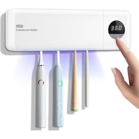 Support pour brosses à dents intelligent avec fonction de nettoyage et de rangement 4 emplacements pour brosses à dents et minuterie (1/5)