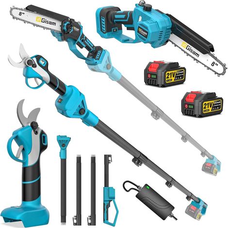 Mini Tronçonneuse Et Sécateur Électrique 4 En 1 Avec Batterie 2 X 4,0 Ah, Barre D'Extension Jusqu'à 4,2 M, Moteur Sans Balais, Scie D'Élagage Électrique Pour Branches D'Arbre (1/5)