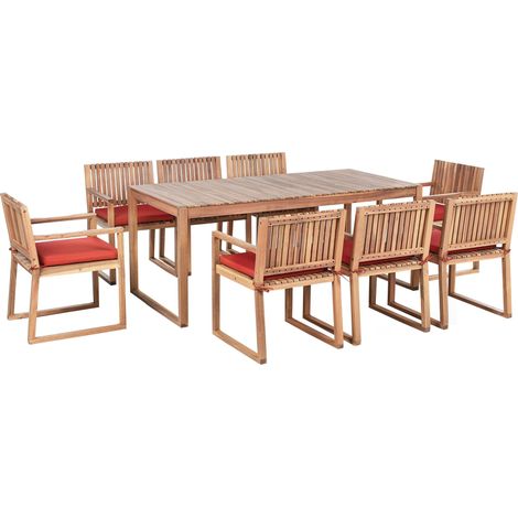 Garden Dining Set 8 Seater SASSARI PREMIUM with Cushions Certified Acacia Wood Red