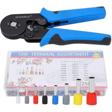 1250-teiliges Sortiment an isolierten Aderendhülsen mit Zange, elektrisches Crimpwerkzeug-Set, blau und