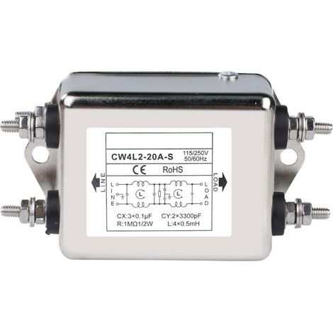 EMI Filter, Single Phase AC 115V/250V EMI Power Filter, Mains EMI Filter, Electromagnetic Interference Filter 50/60 Hz (CW4L2-20-S)