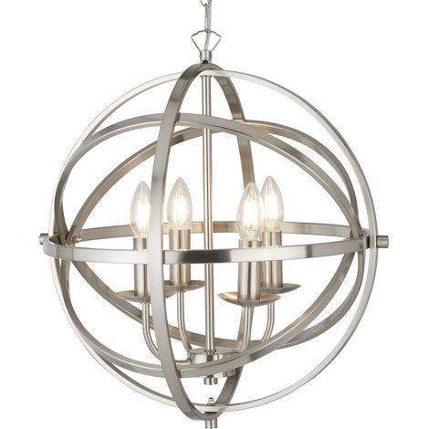 Searchlight Orbit - Pendente Sferico a 4 Luci da Soffitto Argento Satinato, E14 (1/5)