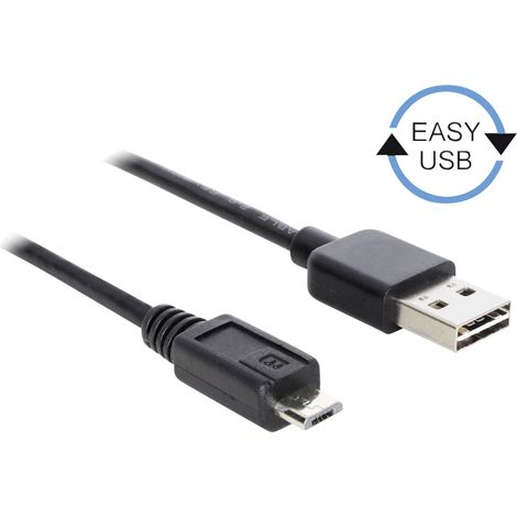 Delock Câble USB USB 2.0 USB-A mâle, USB-Micro-B mâle 5.00 m noir connecteur utilisable des deux cot (1/4)