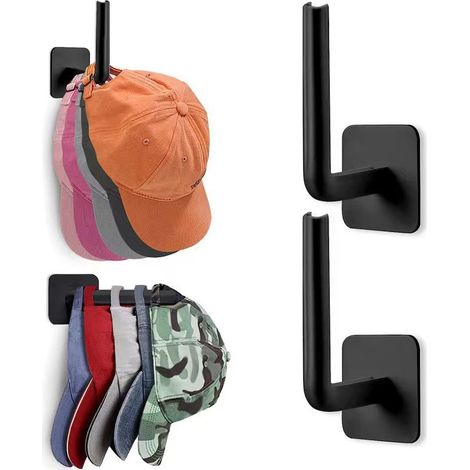 Set di 2 porta cappellini da baseball, contenitore in acciaio inox, gancio adesivo resistente/supporto a parete per porte, camere da letto, armadi (nero 15 cm)
